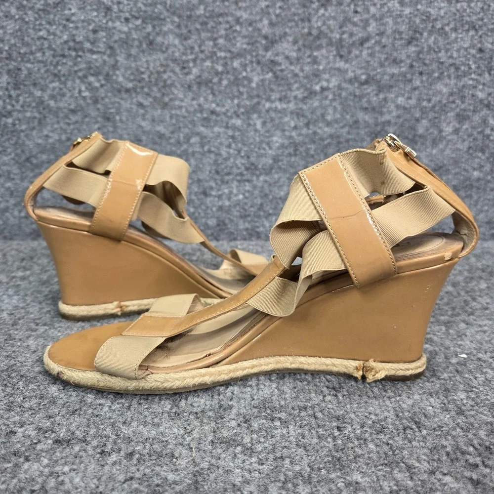 Fendi Carioca‎ Tan Patent Leather Espadrille Wedge Sandal Old Money 38.5 8.5